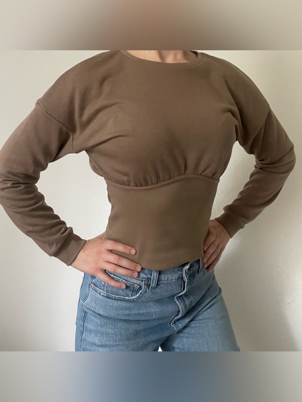 Vero Moda Taupe Cinched Waist Sweatshirt Size Small
